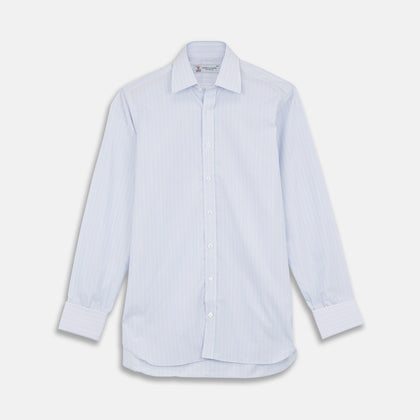 Navy and Light Blue Archive Check Shirt with T&A Collar and 3-Button Cuffs