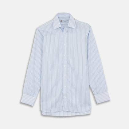 Blue Grouped Stripe Shirt with T&A Collar and Double Cuffs