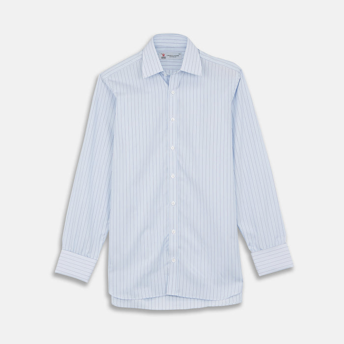 Blue Grouped Stripe dress shirt with T&A Collar and Double Cuffs