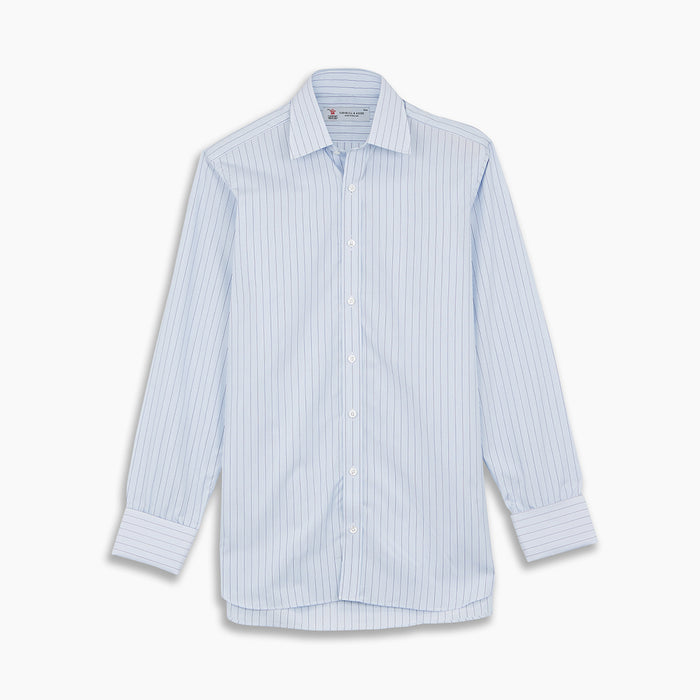 Blue Grouped Stripe dress shirt with T&A Collar and Double Cuffs Image 3