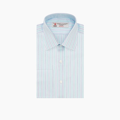 Green & Light Blue Stripe Poplin Cotton Regular Fit Shirt with T&A Collar & 2-Button Cuff Image 2