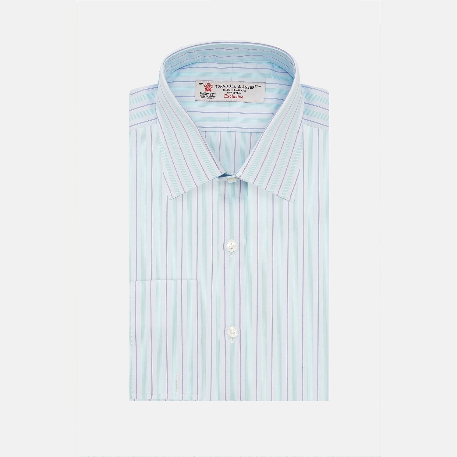 View 1 of product Green & Light Blue Stripe Poplin Cotton Regular Fit Shirt with T&A Collar & 2-Button Cuff