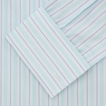 Green & Light Blue Stripe Poplin Cotton Regular Fit Shirt with T&A Collar & 2-Button Cuff Image 1