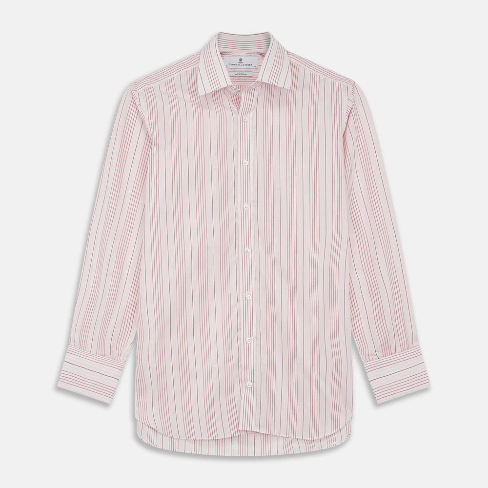 Pink And White Stripe Twill Cotton Regular Fit Shirt with T&A Collar And Double Cuffs