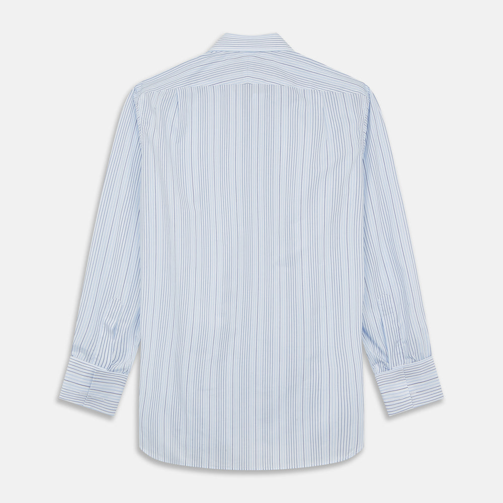 Blue And White Stripe Twill Cotton Regular Fit Shirt with T&A Collar And Double Cuffs