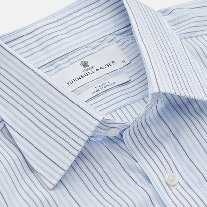Blue And White Stripe Twill Cotton Regular Fit Shirt with T&A Collar And Double Cuffs