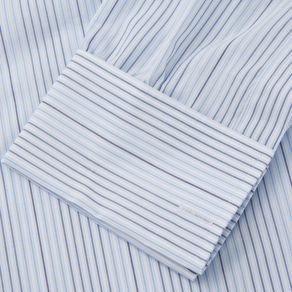 Blue And White Stripe Twill Cotton Regular Fit Shirt with T&A Collar And Double Cuffs