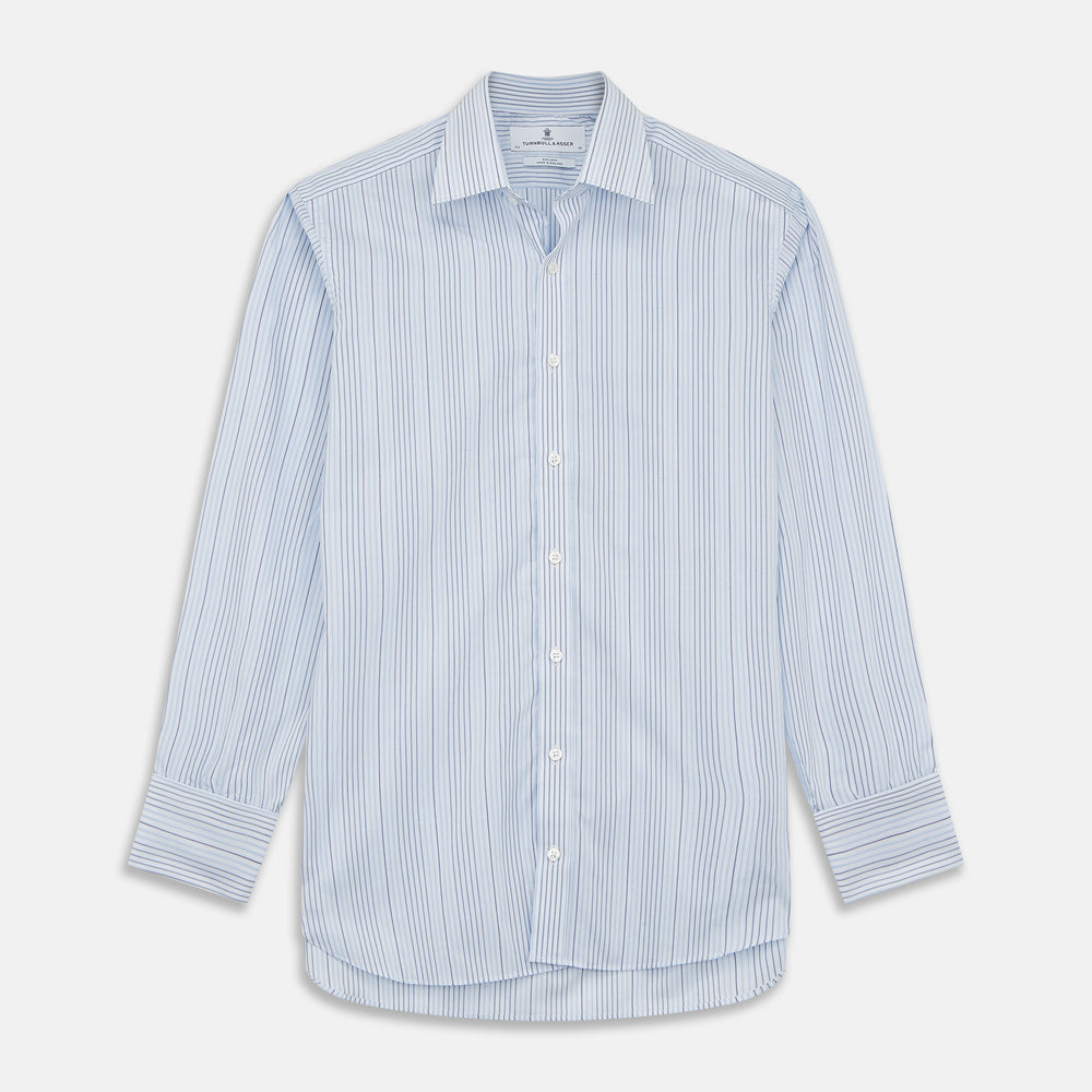 Blue And White Stripe Twill Cotton Regular Fit Shirt with T&A Collar And Double Cuffs
