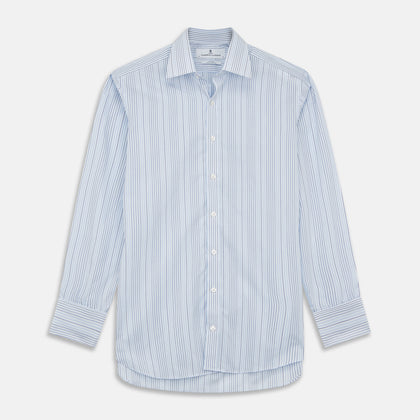 Blue And White Stripe Twill Cotton Regular Fit Shirt with T&A Collar And Double Cuffs