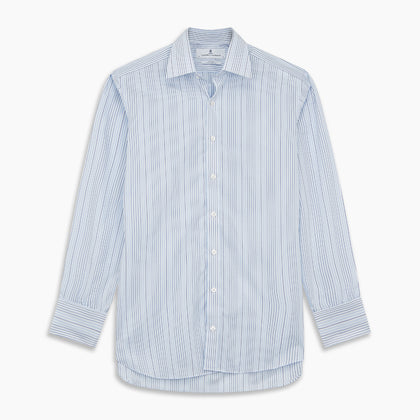Blue And White Stripe Twill Cotton Regular Fit Shirt with T&A Collar And Double Cuffs Image 4
