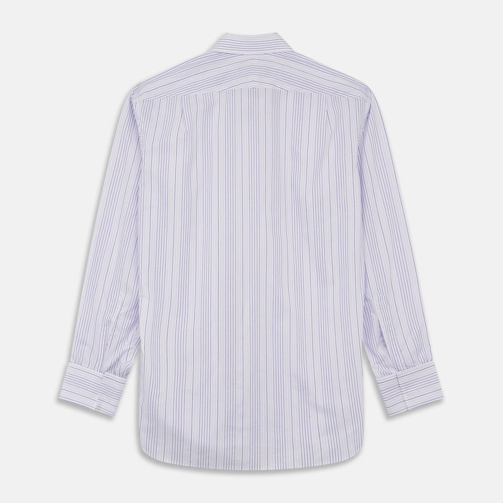 PurpleÂ And White Stripe Twill Cotton Regular Fit Shirt with T&A CollarÂ And Double Cuffs