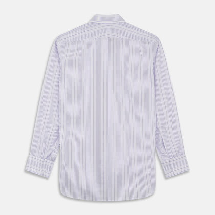 PurpleÂ And White Stripe Twill Cotton Regular Fit Shirt with T&A CollarÂ And Double Cuffs Image 3