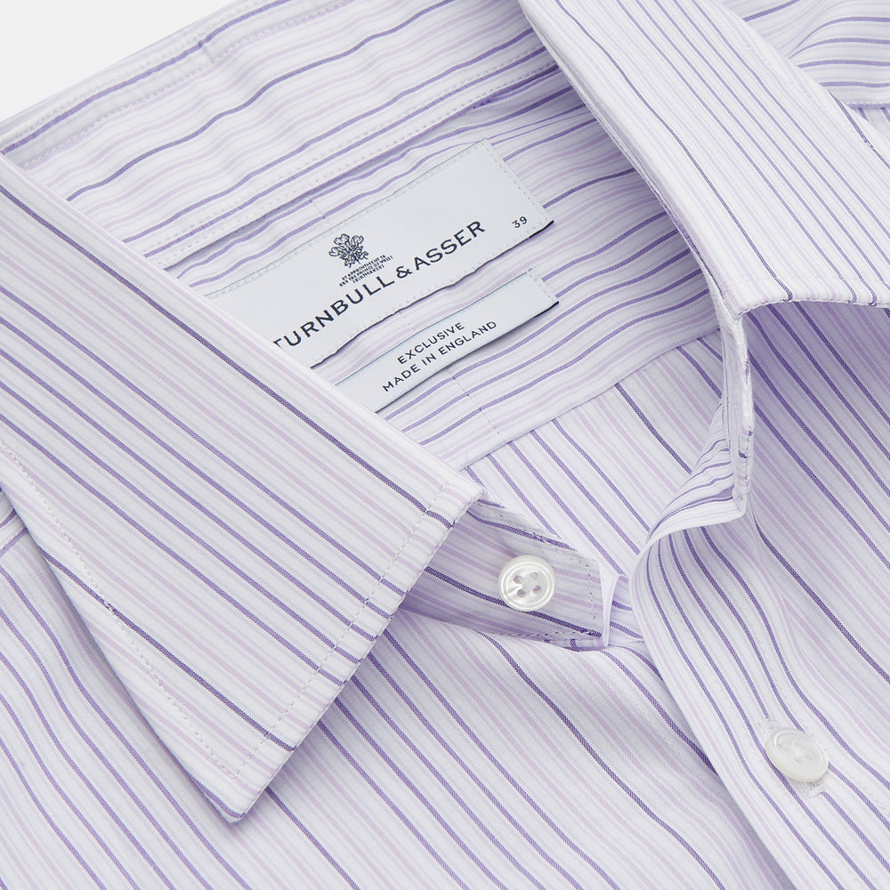 PurpleÂ And White Stripe Twill Cotton Regular Fit Shirt with T&A CollarÂ And Double Cuffs
