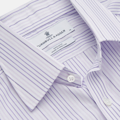 PurpleÂ And White Stripe Twill Cotton Regular Fit Shirt with T&A CollarÂ And Double Cuffs Image 1
