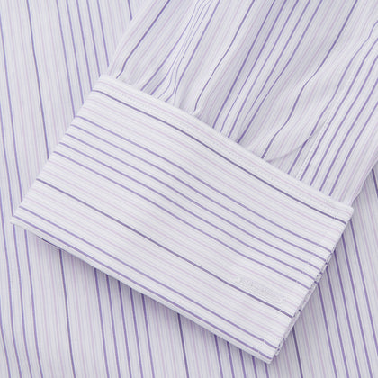 PurpleÂ And White Stripe Twill Cotton Regular Fit Shirt with T&A CollarÂ And Double Cuffs Image 2