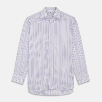 PurpleÂ And White Stripe Twill Cotton Regular Fit Shirt with T&A CollarÂ And Double Cuffs