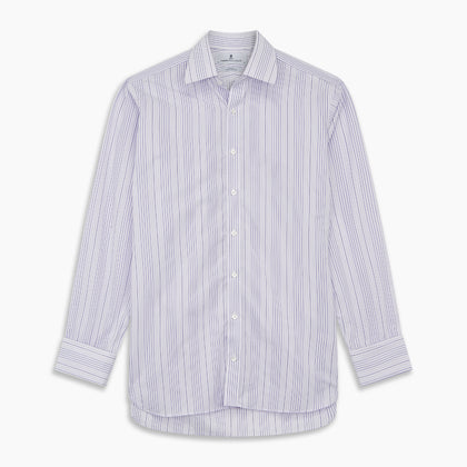 PurpleÂ And White Stripe Twill Cotton Regular Fit Shirt with T&A CollarÂ And Double Cuffs Image 4