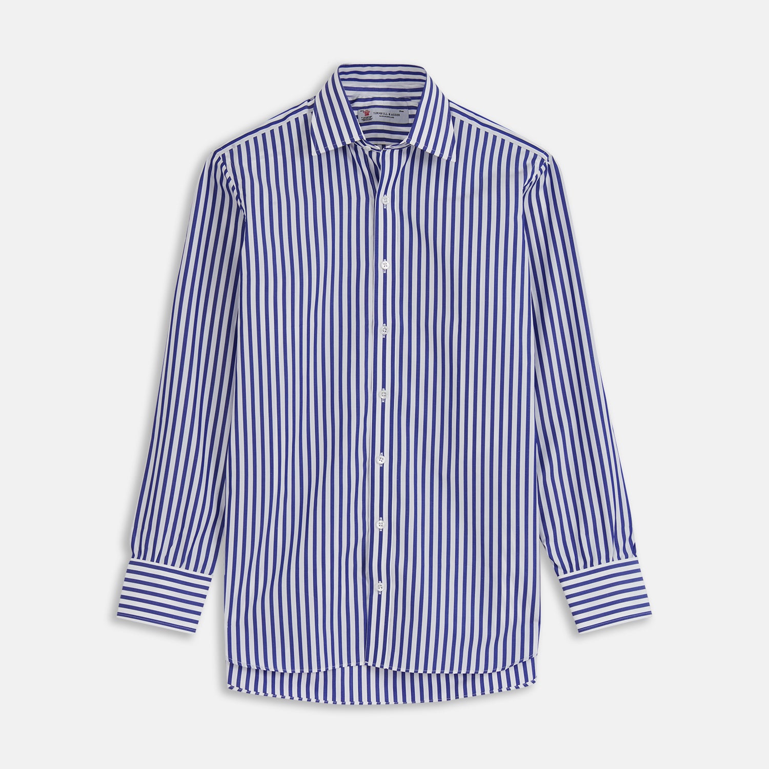 View 1 of product Weekend Fit Blue Stripe Cotton Shirt with Dorset Collar and 1-Button Cuffs