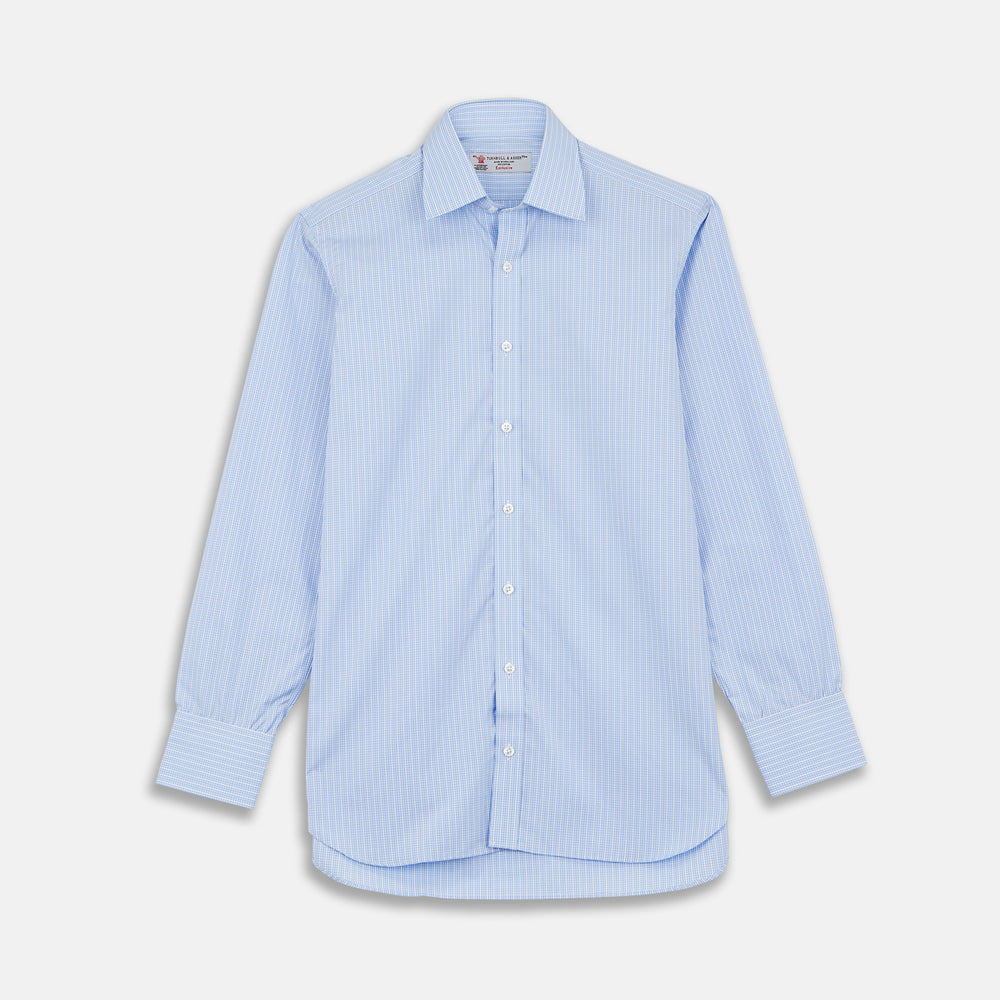 Light Blue Rich Check Shirt with T&A Collar and 3-Button Cuffs