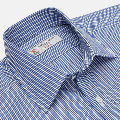 Navy Rich Stripe Shirt with T&A Collar and 3-Button Cuffs Image 2