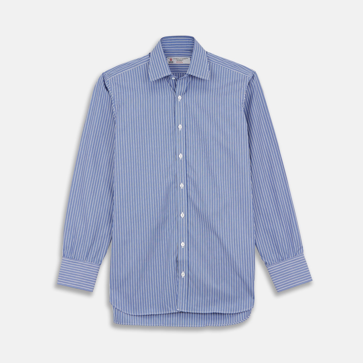 View 1 of product Navy Rich Stripe Shirt with T&A Collar and 3-Button Cuffs