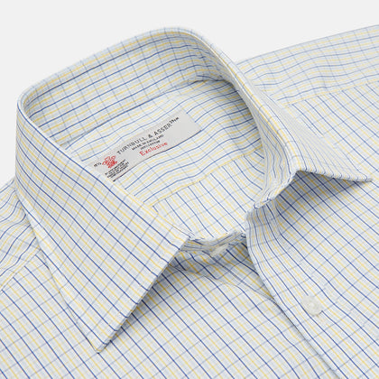 Yellow, Blue & White Check Regular Fit Poplin Cotton Shirt with T&A Collar & 3-Button Cuffs Image 2