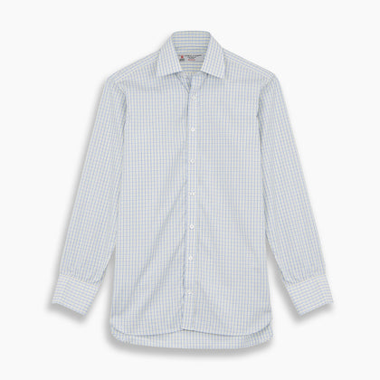 Yellow, Blue & White Check Regular Fit Poplin Cotton Shirt with T&A Collar & 3-Button Cuffs Image 3