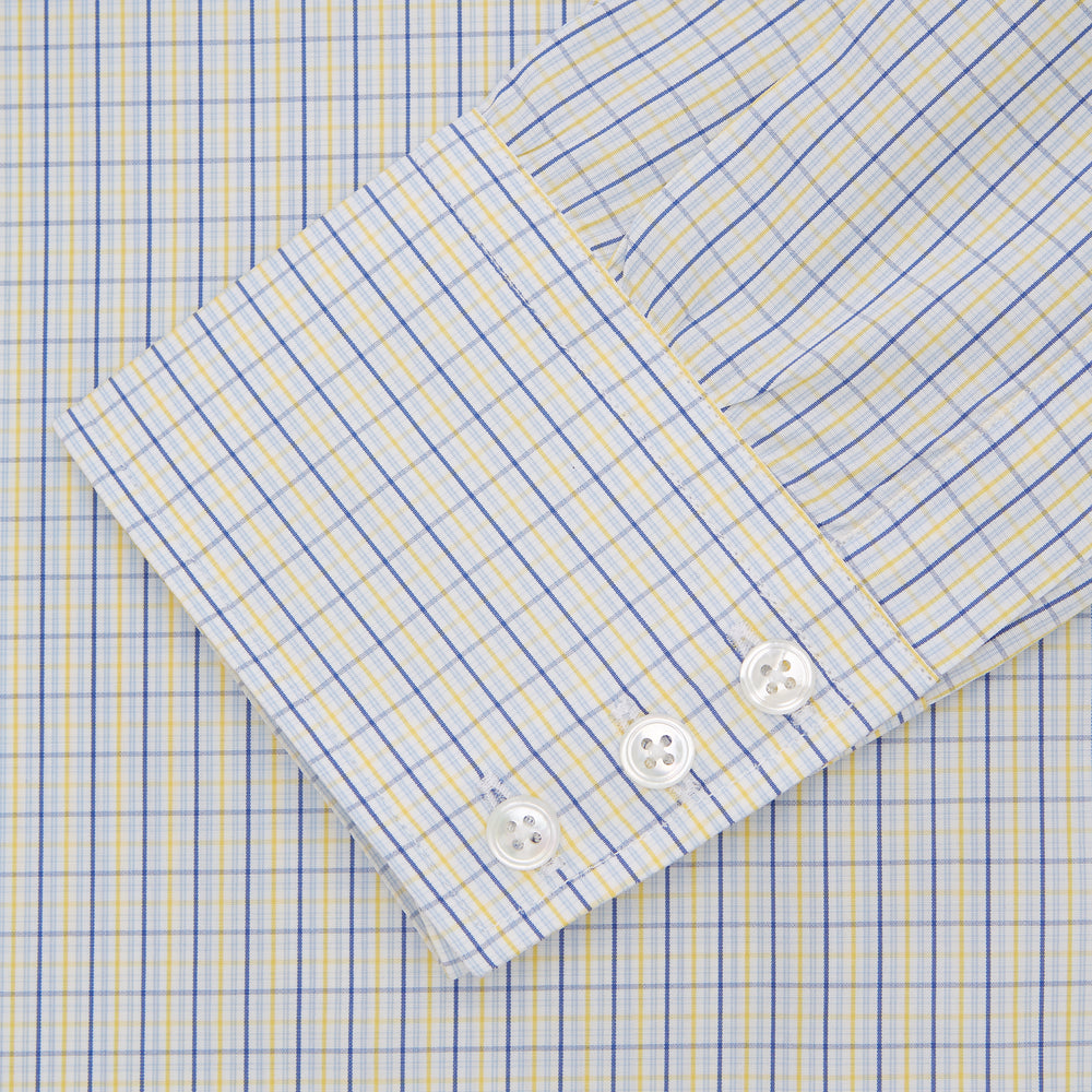 Yellow, Blue & White Check Regular Fit Poplin Cotton Shirt with T&A Collar & 3-Button Cuffs
