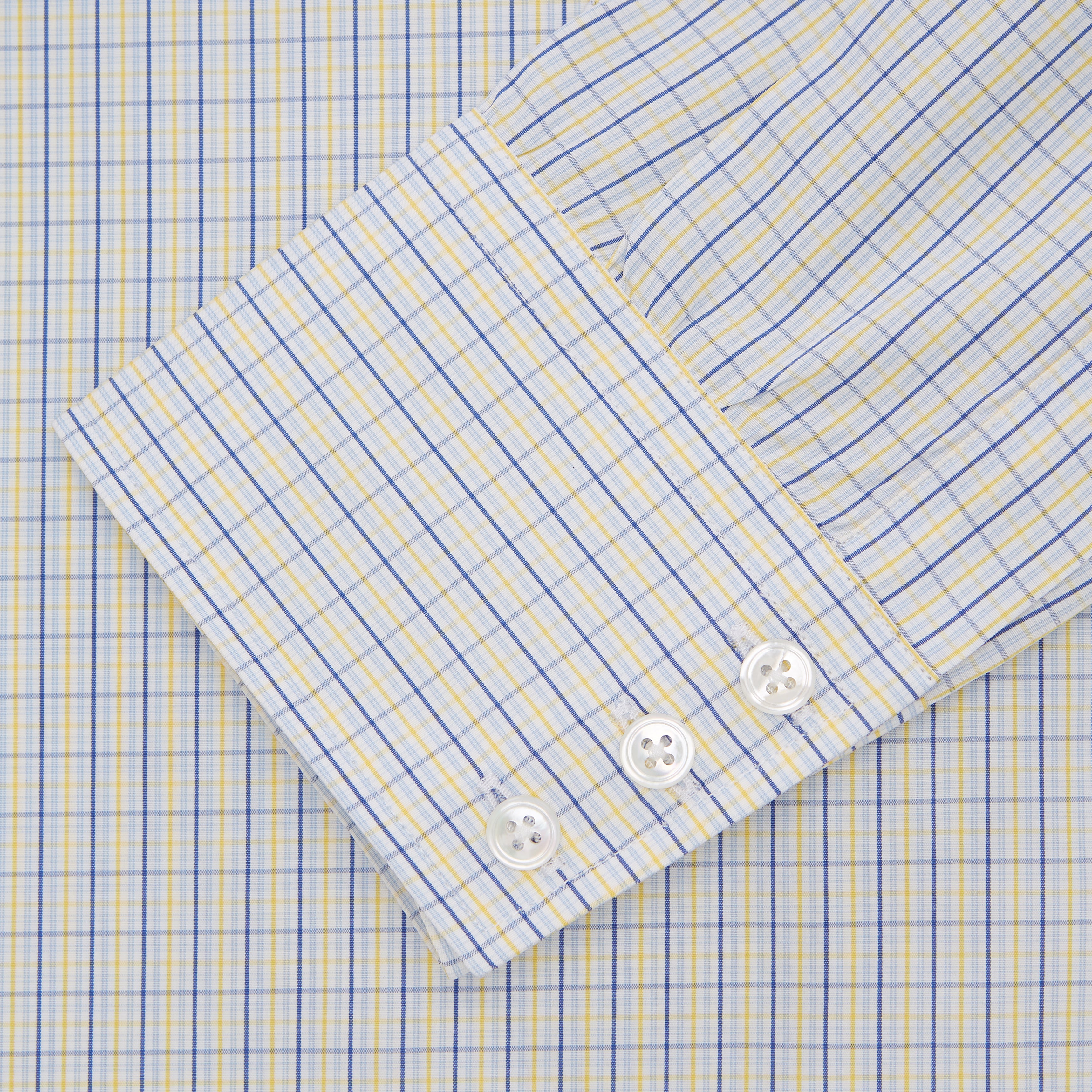 View 2 of product Yellow, Blue & White Check Regular Fit Poplin Cotton Shirt with T&A Collar & 3-Button Cuffs