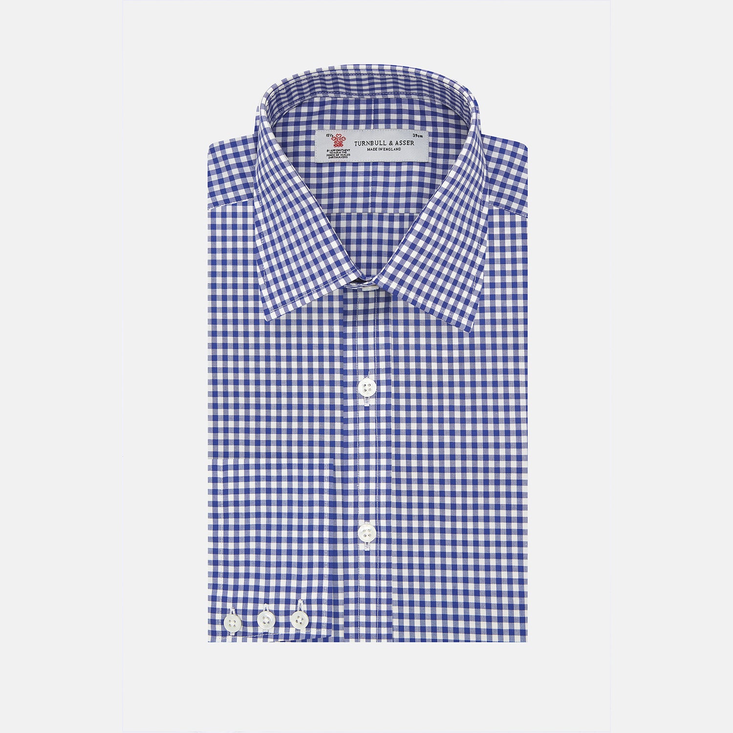 Navy & White Gingham Check Cotton Regular Fit Shirt with T&A Collar & 3-Button Cuffs