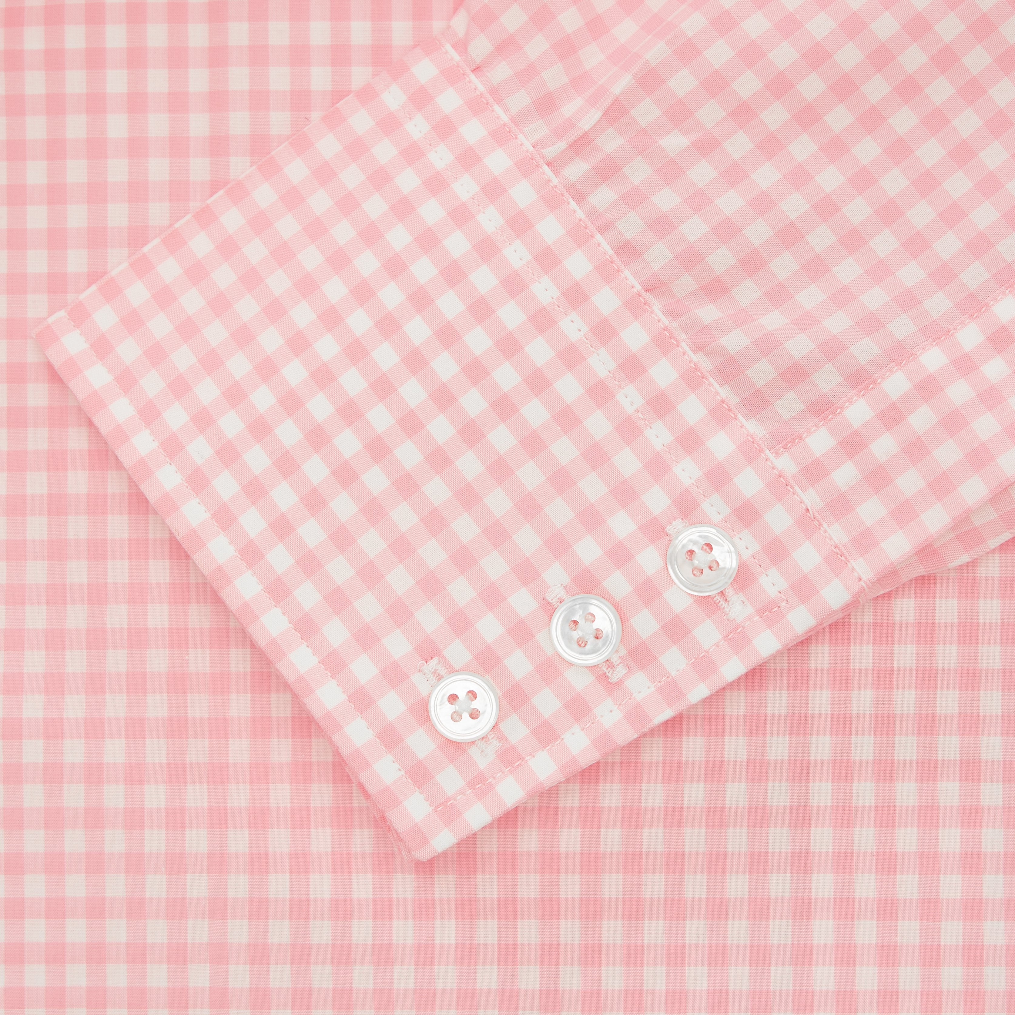 View 3 of product Pink & White Cotton Gingham Check Shirt with T&A Collar and 3-Button Cuffs