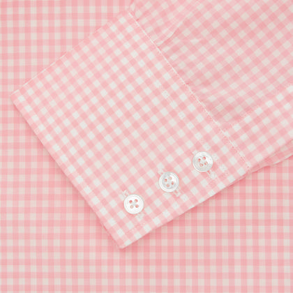 Pink & White Cotton Gingham Check Shirt with T&A Collar and 3-Button Cuffs Image 2