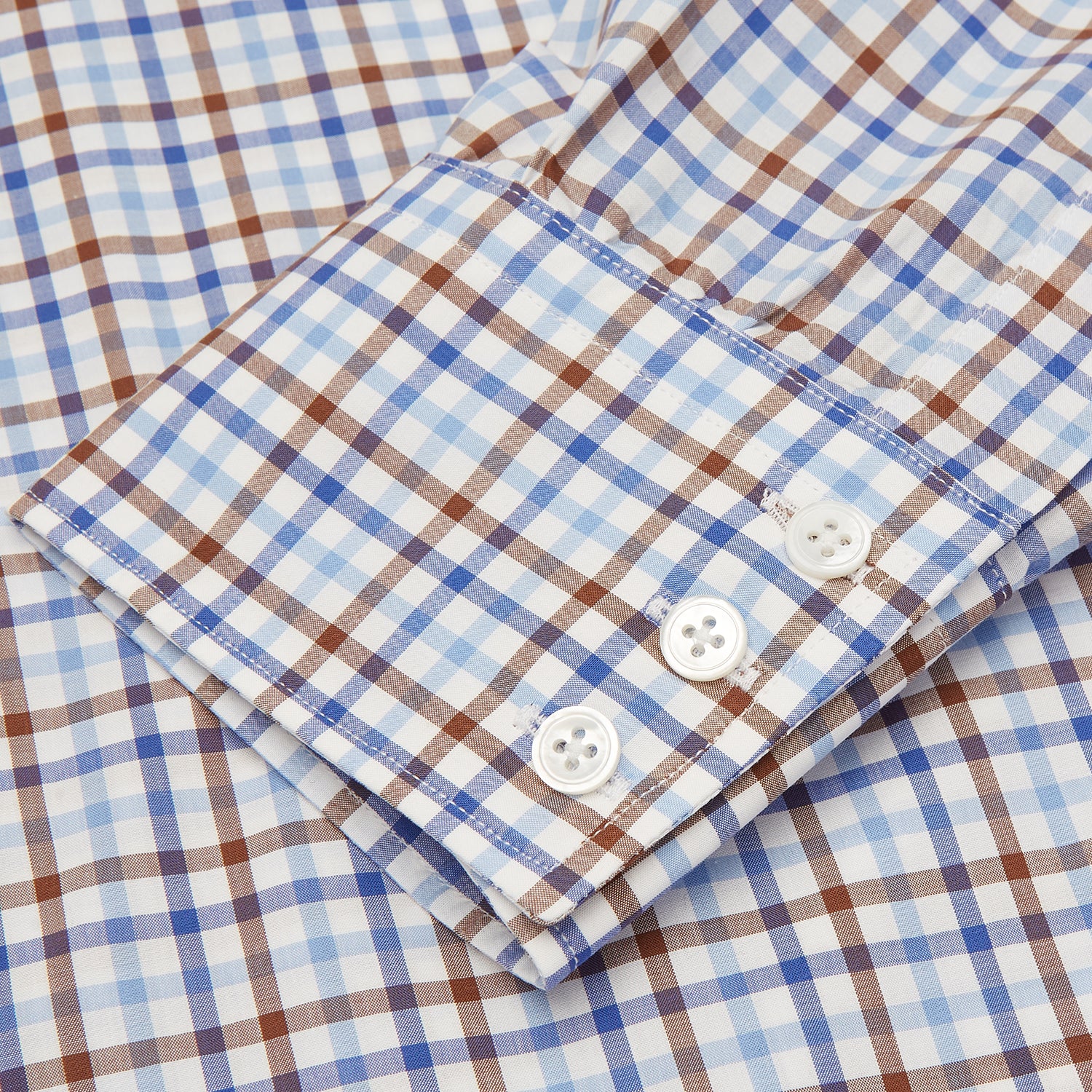 Blue, Brown and Navy Check Shirt with T&A Collar and 3-Button Cuffs