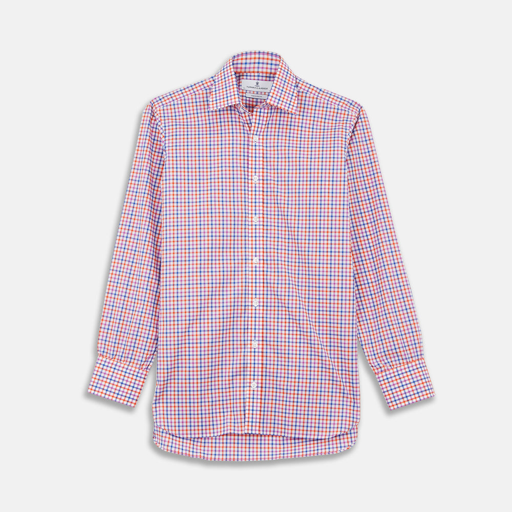 Blue, Pink and Orange Check Shirt with T&A Collar and 3-Button Cuffs