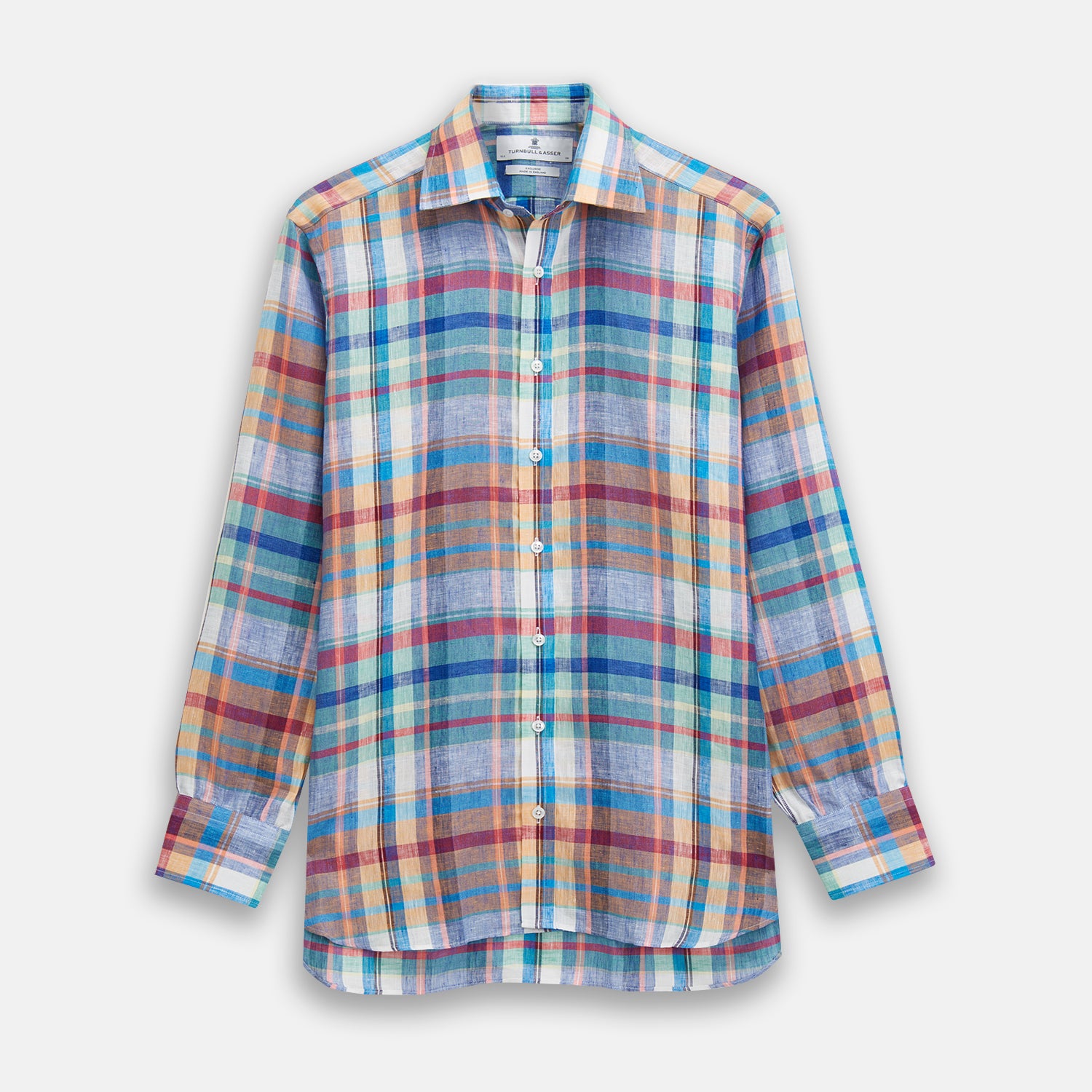 View 1 of product Blue and Teal Madras Check Regular Fit Linen Shirt with T&A Collar and 3-Button Cuffs