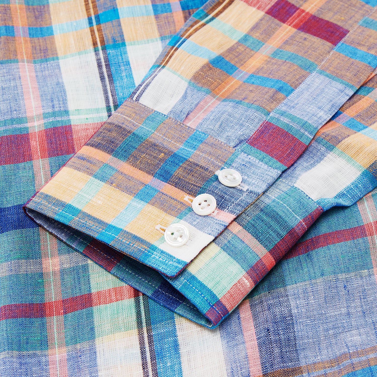View 3 of product Blue and Teal Madras Check Regular Fit Linen Shirt with T&A Collar and 3-Button Cuffs