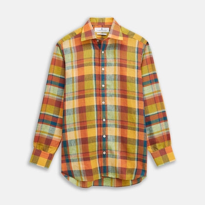 Orange Madras Check Linen Fabric Image 1