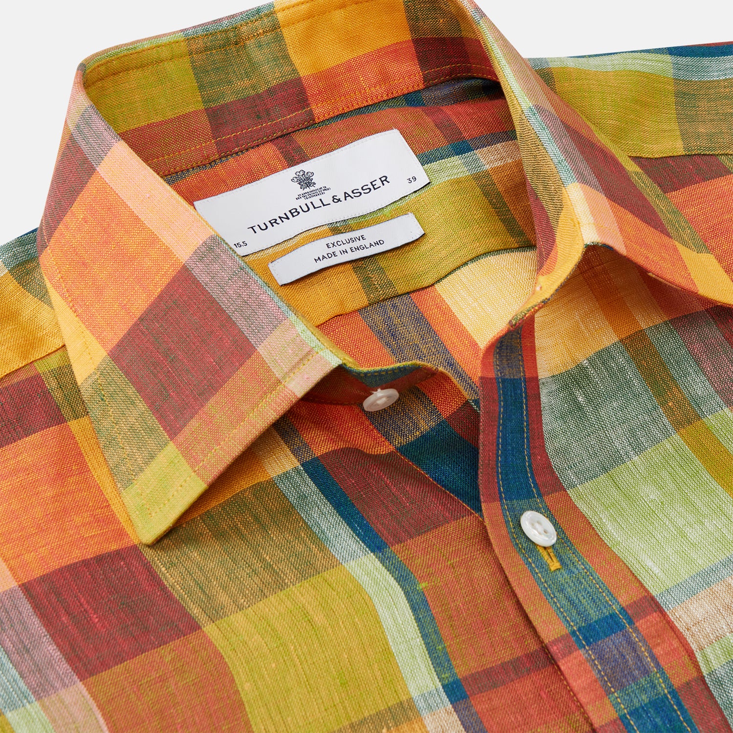View 2 of product Orange Madras Check Regular Fit Linen Shirt with T&A Collar and 3-Button Cuffs