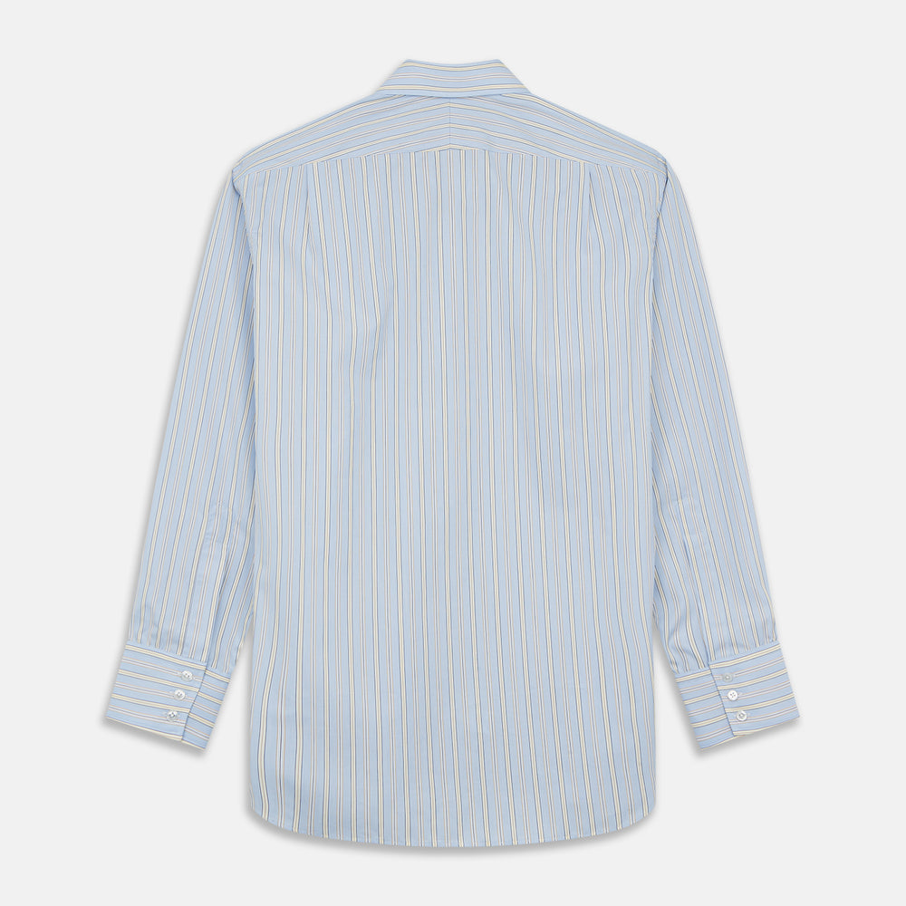 BlueÂ AndÂ Yellow Stripe Poplin Cotton Regular Fit Shirt with T&A Collar and 3-Button Cuffs