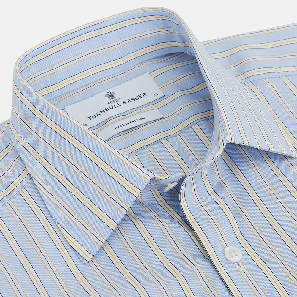 BlueÂ AndÂ Yellow Stripe Poplin Cotton Regular Fit Shirt with T&A Collar and 3-Button Cuffs