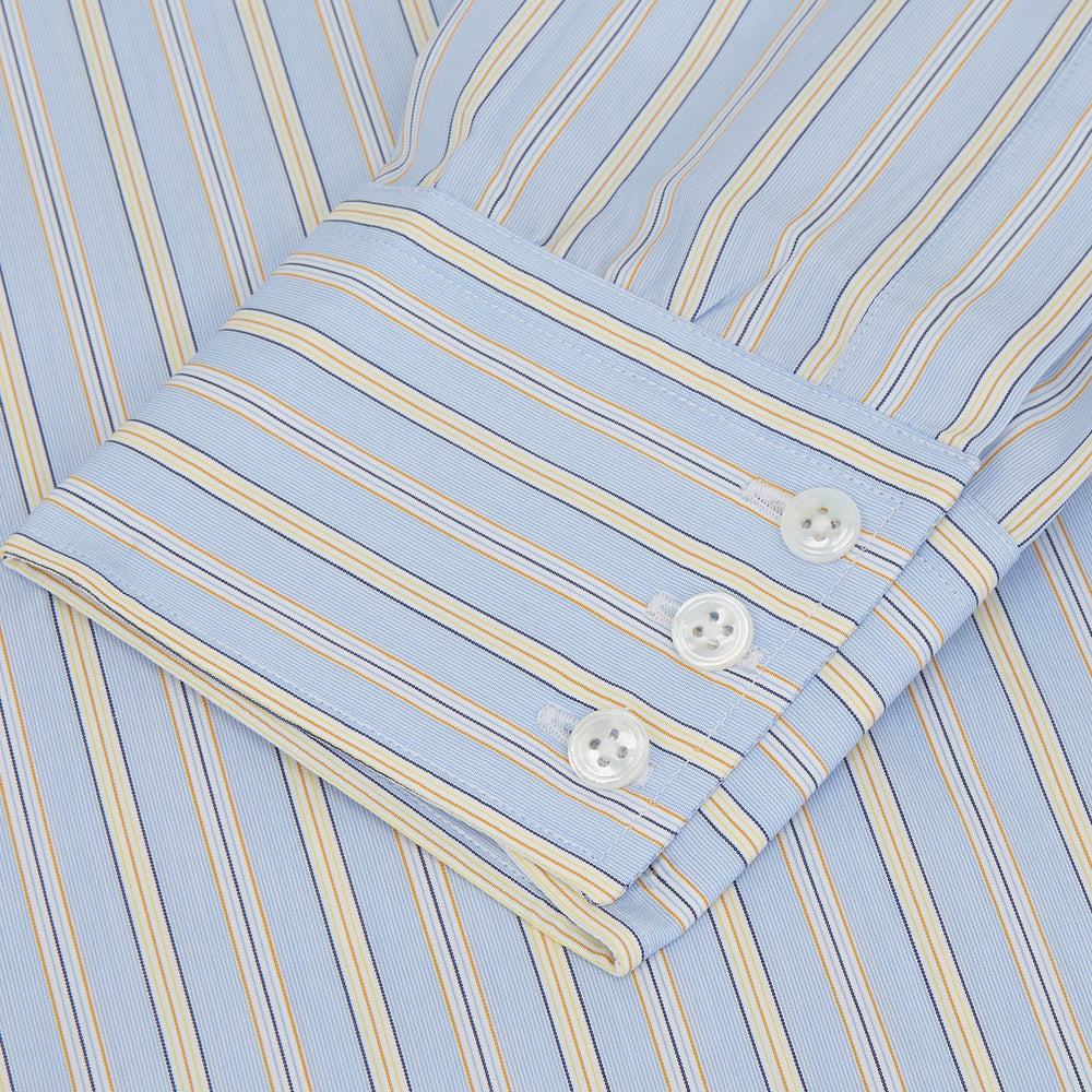 BlueÂ AndÂ Yellow Stripe Poplin Cotton Regular Fit Shirt with T&A Collar and 3-Button Cuffs