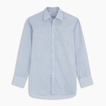 BlueÂ AndÂ Yellow Stripe Poplin Cotton Regular Fit Shirt with T&A Collar and 3-Button Cuffs Image 4