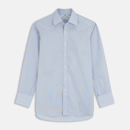Blue And Yellow Stripe Poplin Cotton Regular Fit Shirt with T&A Collar and 3-Button Cuffs