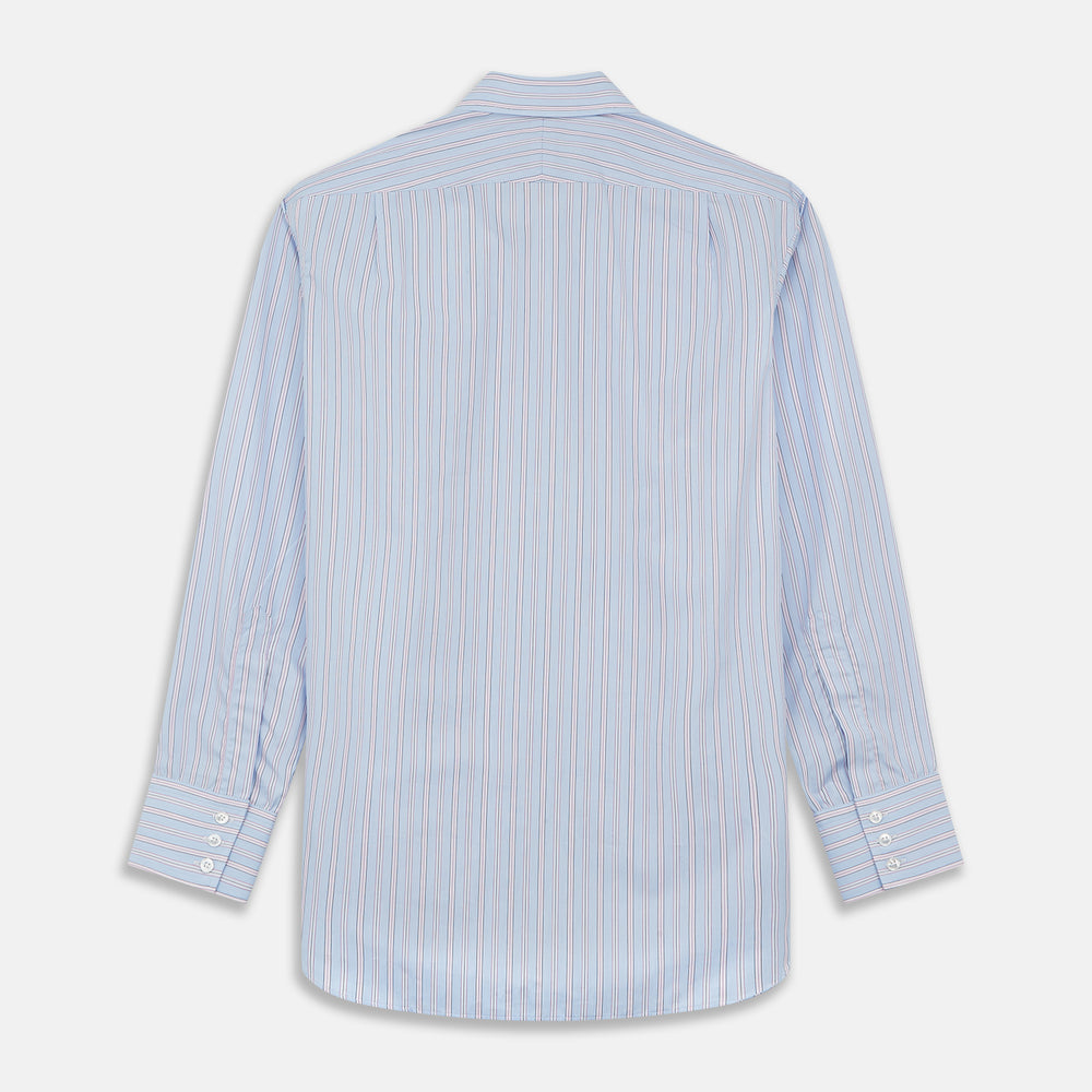 Blue and Pink Stripe Poplin Cotton Regular Fit Shirt with T&amp;A Collar and 3-Button Cuffs