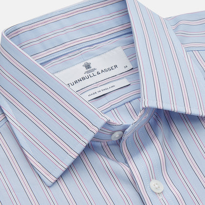 Blue and Pink Stripe Poplin Cotton Regular Fit Shirt with T&amp;A Collar and 3-Button Cuffs Image 1