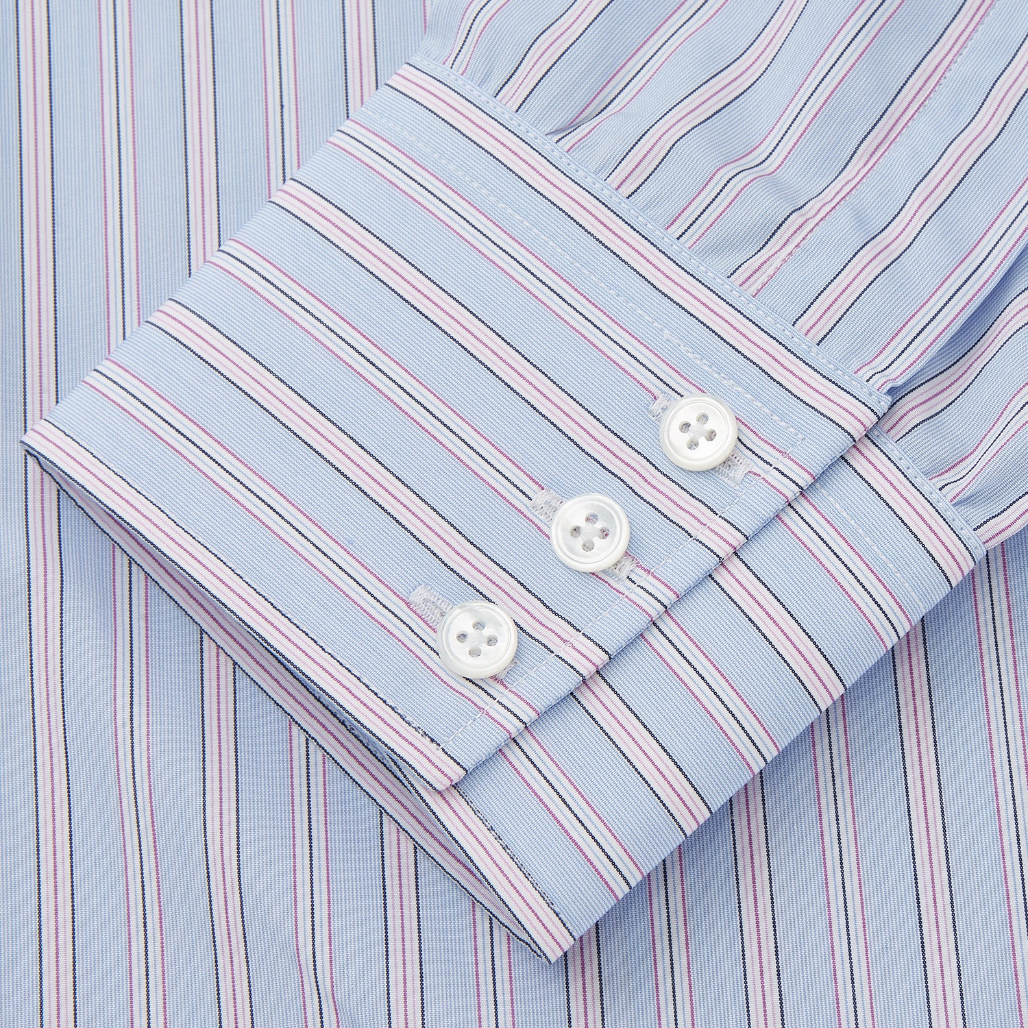View 3 of product Blue and Pink Stripe Poplin Cotton Regular Fit Shirt with T&amp;A Collar and 3-Button Cuffs