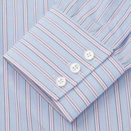 Blue and Pink Stripe Poplin Cotton Regular Fit Shirt with T&amp;A Collar and 3-Button Cuffs Image 2