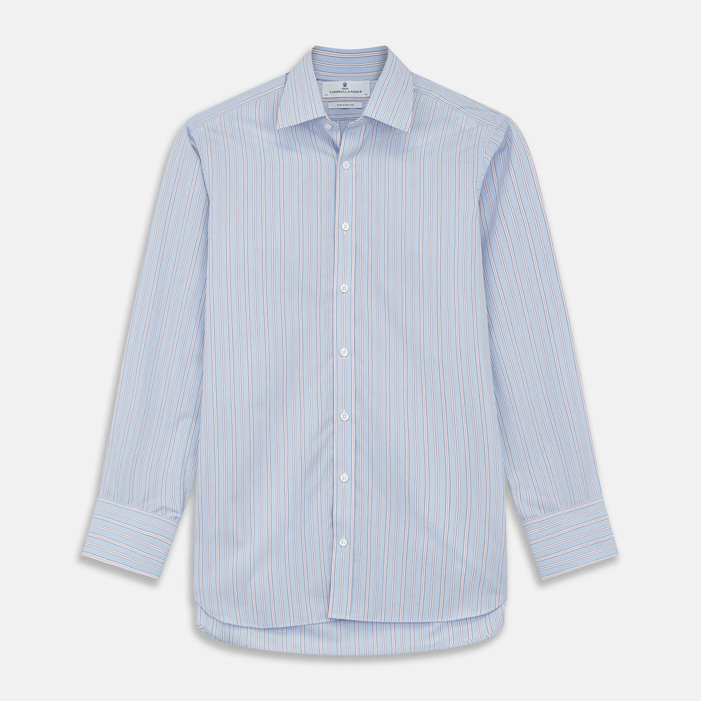 Blue and Pink Stripe Poplin Cotton Regular Fit Shirt with T&amp;A Collar and 3-Button Cuffs