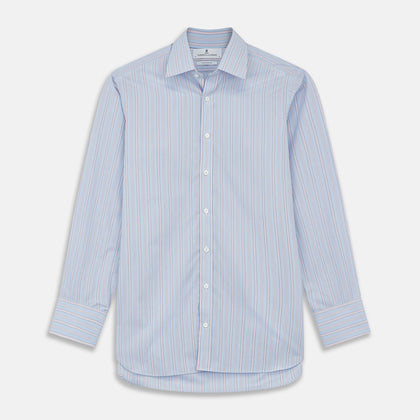 Blue and Pink Stripe Poplin Cotton Regular Fit Shirt with T&amp;A Collar and 3-Button Cuffs