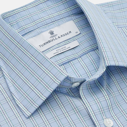Blue And Green Check Poplin Cotton Regular Fit Shirt with T&A Collar and 3-Button Cuffs Image 1